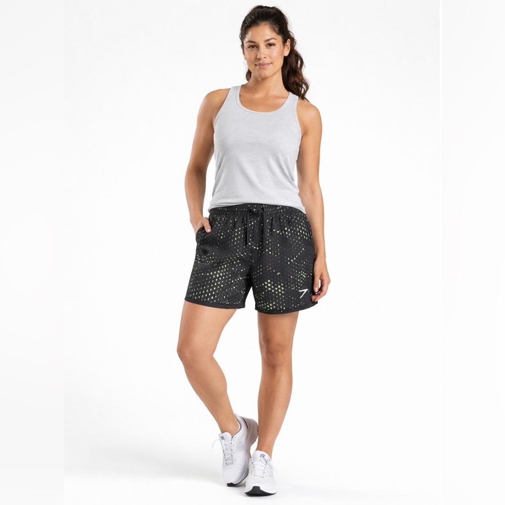 Gymshark Women’s Running Shorts Medium Black Green Pattern Athletic - Picture 2 of 11